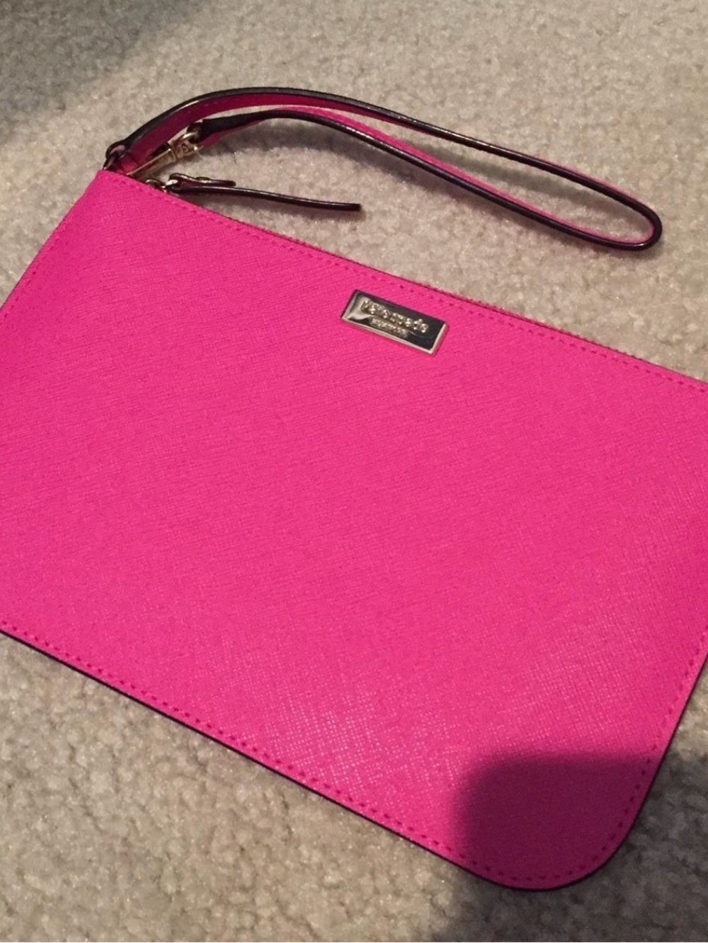 kate spade Hot Pink Saffiano Wristlet with Gold Plaque